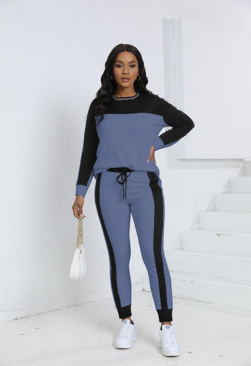 HBQ Womenâ€˜s Color Block 2 Piece Outfits Casual Travel Sweatsuits Lounge Sets 2025 Fall Fashion-Stripe-XL - Image 2