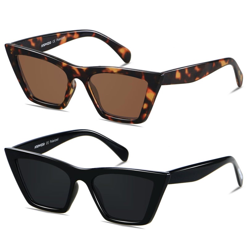 ANDWOOD Cat Eye Sunglasses for Women Cateye Frames Fashion Vintage Square Classic Retro Sun Glasses Black Tortoise Shades - Image 1