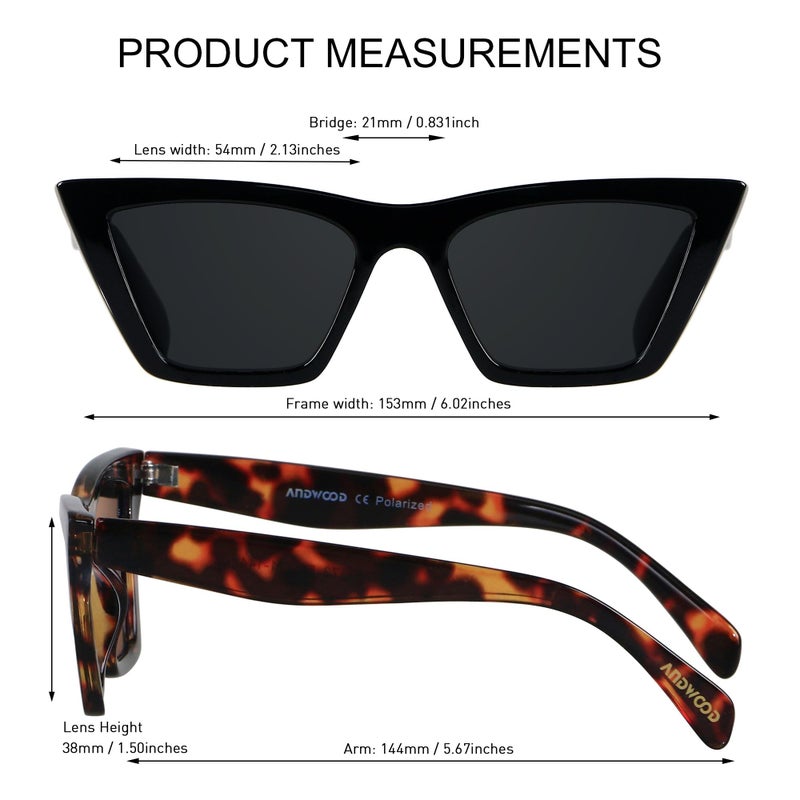ANDWOOD Cat Eye Sunglasses for Women Cateye Frames Fashion Vintage Square Classic Retro Sun Glasses Black Tortoise Shades - Image 5