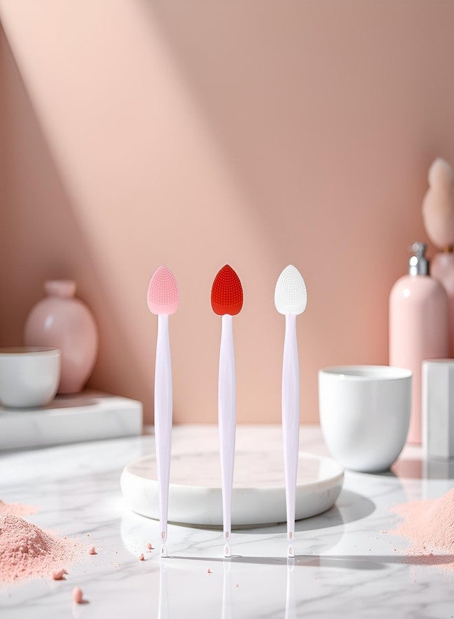 Sluswallow 3Pcs Multicolor Lip Scrub Brush,Lip Exfoliator Brush,Silicone Lip Scrubber Exfoliator Tool, Double-Makeup Brushes and Tools,Sided Mini Silicone Brush Lip Lightening for Dark Lips,Remove Dead Skin - Image 3