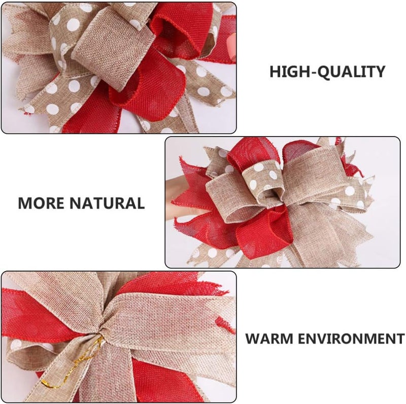 BESTOYARD Christmas Natural Burlap Bow Large Xmas Tree Topper Bowknot Hanging Decoration for Christmas Tree Wreaths Boxes (Red) - Image 4