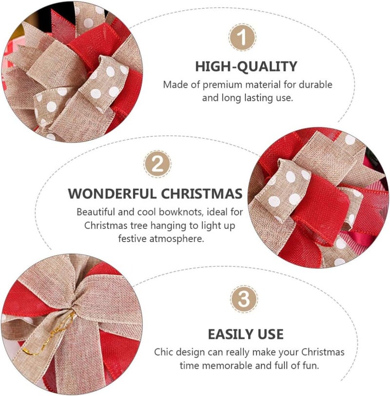 BESTOYARD Christmas Natural Burlap Bow Large Xmas Tree Topper Bowknot Hanging Decoration for Christmas Tree Wreaths Boxes (Red) - Image 3