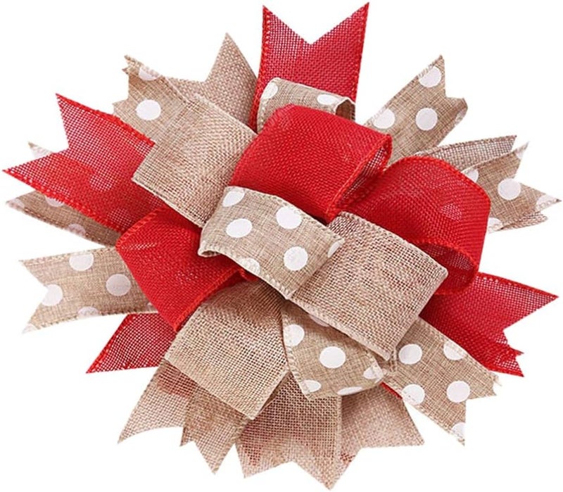 BESTOYARD Christmas Natural Burlap Bow Large Xmas Tree Topper Bowknot Hanging Decoration for Christmas Tree Wreaths Boxes (Red) - Image 1