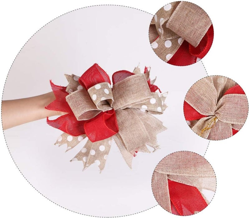 BESTOYARD Christmas Natural Burlap Bow Large Xmas Tree Topper Bowknot Hanging Decoration for Christmas Tree Wreaths Boxes (Red) - Image 2