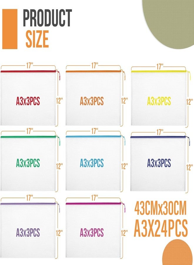 YOPCDJ 24pcs Mesh Zipper Pouch File Bags Puzzle Storage Bags, A3 17x12 Inches Large Reusable Zipper Pouches for Organizing Classroom Board Game Organization - Image 3