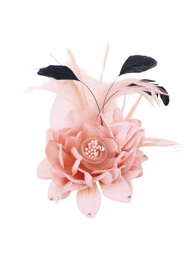 PartyKindom Handmade Fabric Flower Pin Brooch Flower Plume Hair Accessories Fabric Flower Lapel Pin For Women Girls Brides Party Wedding Decor(Pink) - Image 1
