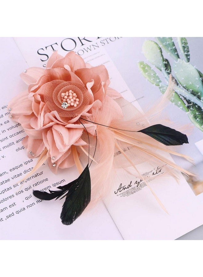PartyKindom Handmade Fabric Flower Pin Brooch Flower Plume Hair Accessories Fabric Flower Lapel Pin For Women Girls Brides Party Wedding Decor(Pink) - Image 3