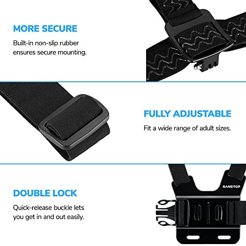 Sametop Head Mount Strap Chest Mount Harness Chesty Kit Compatible with GoPro Hero 13, 12, 11, 10, 9, 8, 7, 6, 5, 4, Session, 3+, 3, 2, 1, Hero (2018), Fusion, Max, DJI Osmo Action Cameras - Image 2