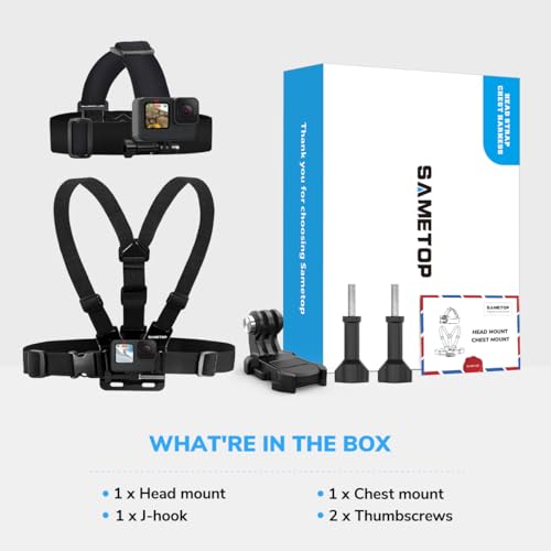 Sametop Head Mount Strap Chest Mount Harness Chesty Kit Compatible with GoPro Hero 13, 12, 11, 10, 9, 8, 7, 6, 5, 4, Session, 3+, 3, 2, 1, Hero (2018), Fusion, Max, DJI Osmo Action Cameras - Image 5