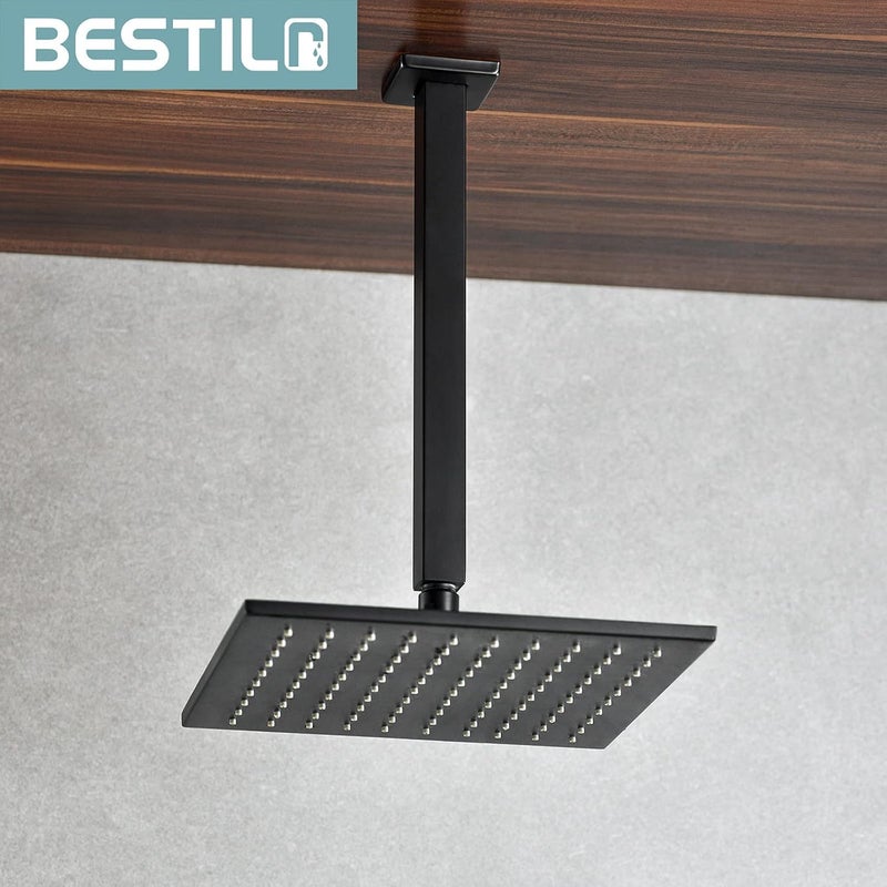 Bestill 12 Inch Matte Black Ceiling Mount Shower Arm and Flange, Square Rain Shower Head Arm - Image 1