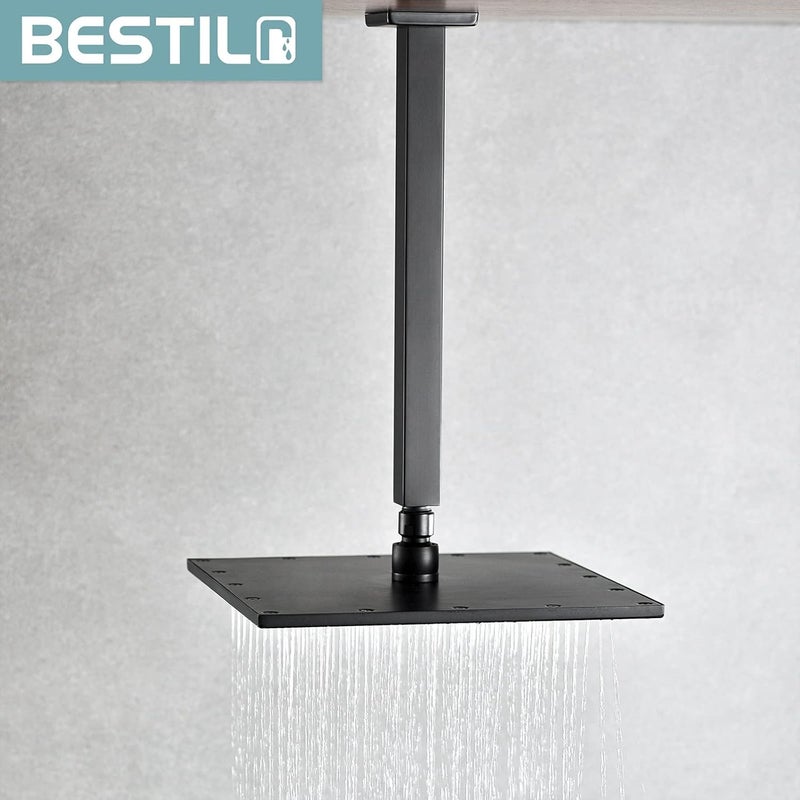 Bestill 12 Inch Matte Black Ceiling Mount Shower Arm and Flange, Square Rain Shower Head Arm - Image 2