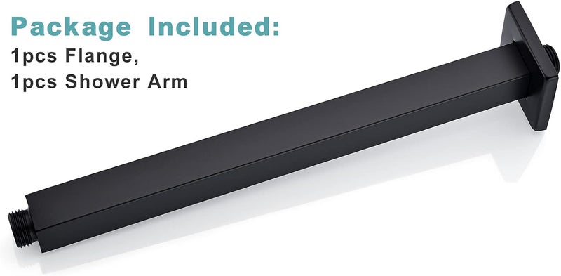 Bestill 12 Inch Matte Black Ceiling Mount Shower Arm and Flange, Square Rain Shower Head Arm - Image 5