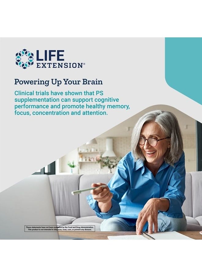 Life Extension - PS Caps 100mg - Phosphatidylserine Supplement for Brain health - Healthy Cognitive Function, Memory, Focus, Concentration Support - Non-GMO, Gluten-Free, Vegetarian - 100 Capsules - Image 1
