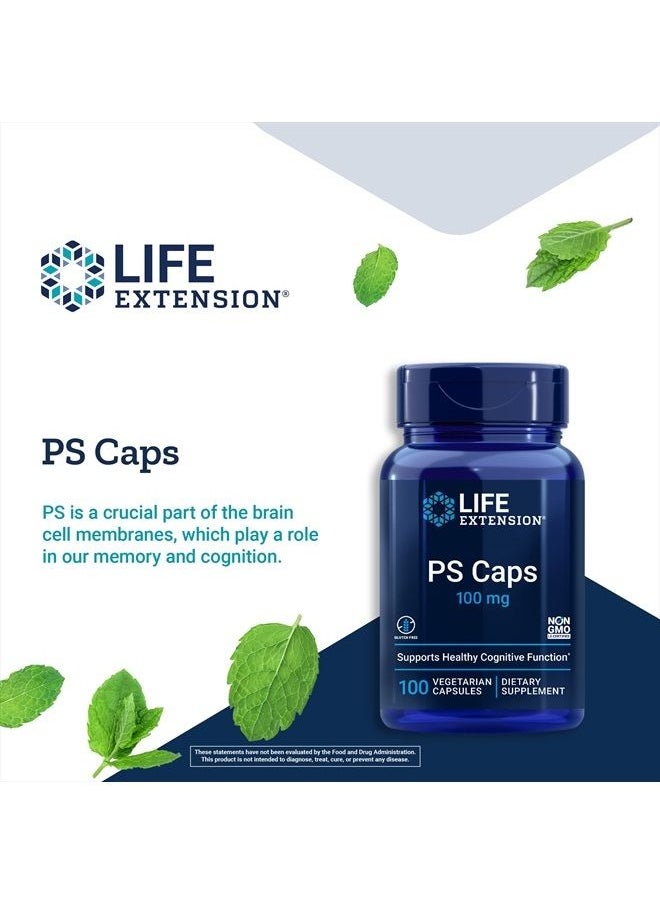 Life Extension - PS Caps 100mg - Phosphatidylserine Supplement for Brain health - Healthy Cognitive Function, Memory, Focus, Concentration Support - Non-GMO, Gluten-Free, Vegetarian - 100 Capsules - Image 1