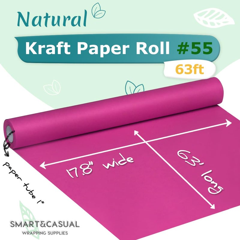 SMART&CASUAL 17.8" x 760" (63') Rose Red Kraft Craft Paper Roll for Gift Wrapping Bulletin Board Bouquet Flower Kids Art Packing Parcel Table Covering 80GSM 55LB (Rose Red, 17.8" x 63') - Image 2