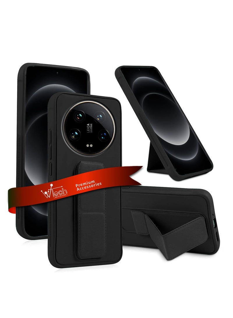 Wtech Xiaomi 14 Ultra 5G 2024 Hand Grip Foldable Magnetic Kickstand Wrist Strap Finger Grip With Built-In Iron Case Cover Black - Image 1