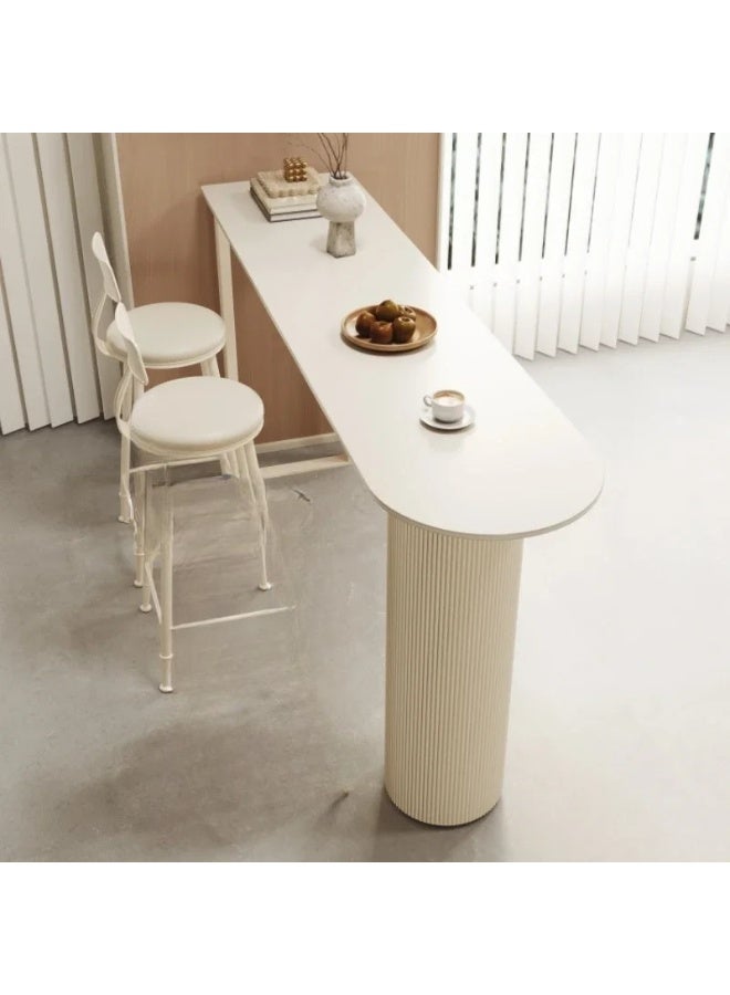 أيه دابليو دي طقم طاولة بار حديث بتصميم صناعي مع كرسيين، طاولة طعام مرتفعة بسطح من حجر السنترد باللون الأبيض، مناسبة للمطبخ أو الكاونتر، المقاس ‎140×50 سم‎ - Image 1