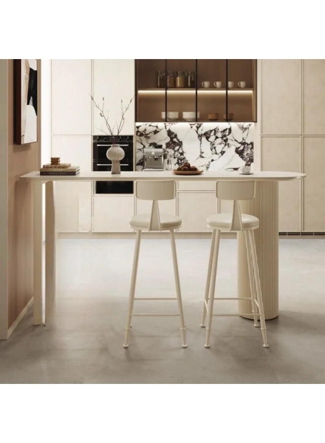 أيه دابليو دي طقم طاولة بار حديث بتصميم صناعي مع كرسيين، طاولة طعام مرتفعة بسطح من حجر السنترد باللون الأبيض، مناسبة للمطبخ أو الكاونتر، المقاس ‎140×50 سم‎ - Image 5