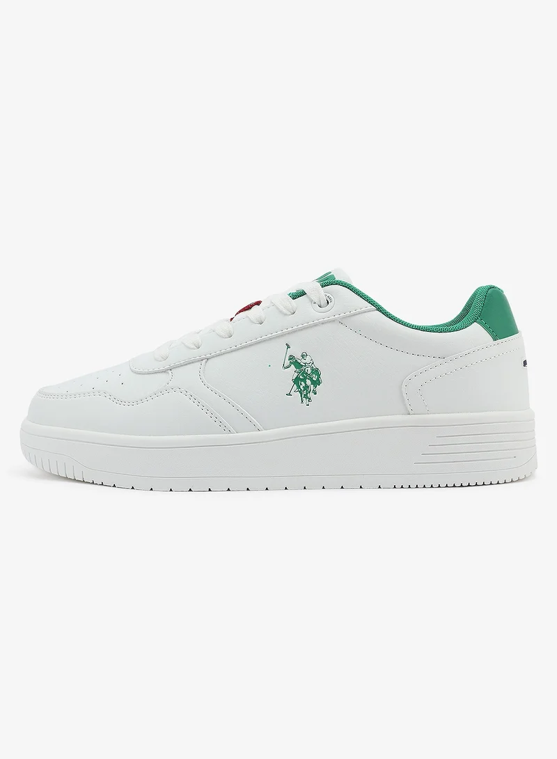 U.S. Polo Assn. Men's White Sneakers - Lightweight Shoes Modern Design with Green Accent