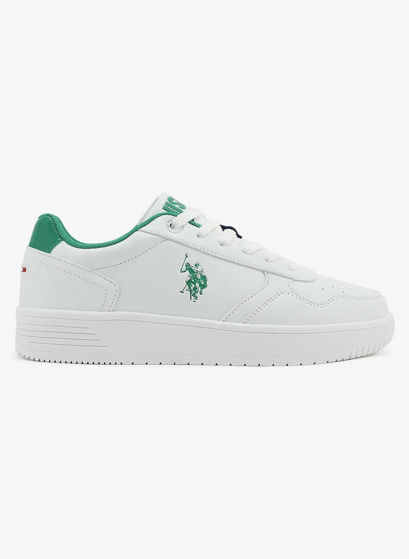 U.S. Polo Assn. Men's White Sneakers - Lightweight Shoes Modern Design with Green Accent