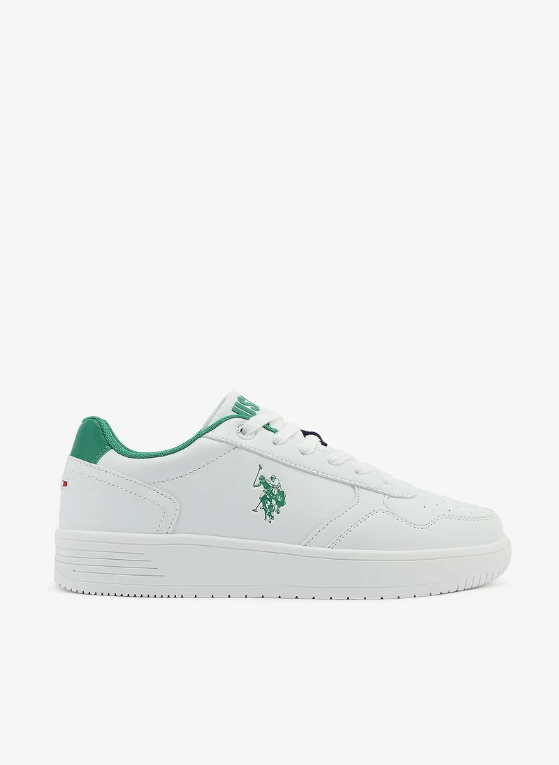 Men's White Sneakers - Lightweight Shoes Modern Design with Green Accent