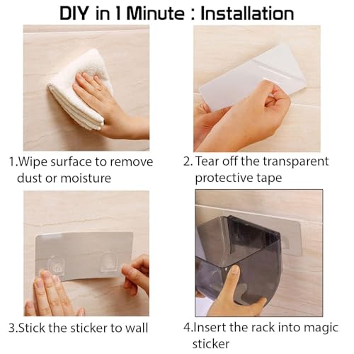 FABWARE Self Adhesive Toilet Paper Holder for Bathroom | No Drill Wall Mount Tissue Roll Holder with Transparent Cover | Space Saving Bathroom Organizer | Waterproof Phone Shelf - Image 5