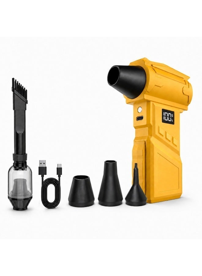 EzClean 2-in-1 Cordless Electric Air Duster & Mini Vacuum, Rechargeable USB-C Air Blower with LED Light and Battery Display for Keyboard, PC, Car and Home Cleaning, Yellow - Image 1