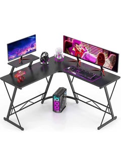 AGD L Shaped Office Desk Corner Computer Table Home Gaming Desk Office Writing Workstation Space-Saving Easy to Assemble Black  - Image 1