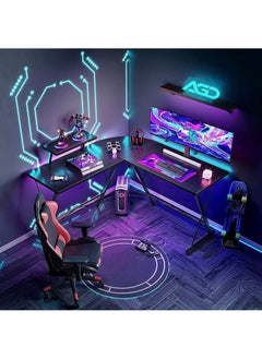 AGD L Shaped Office Desk Corner Computer Table Home Gaming Desk Office Writing Workstation Space-Saving Easy to Assemble Black  - Image 2