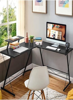 AGD L Shaped Office Desk Corner Computer Table Home Gaming Desk Office Writing Workstation Space-Saving Easy to Assemble Black  - Image 3