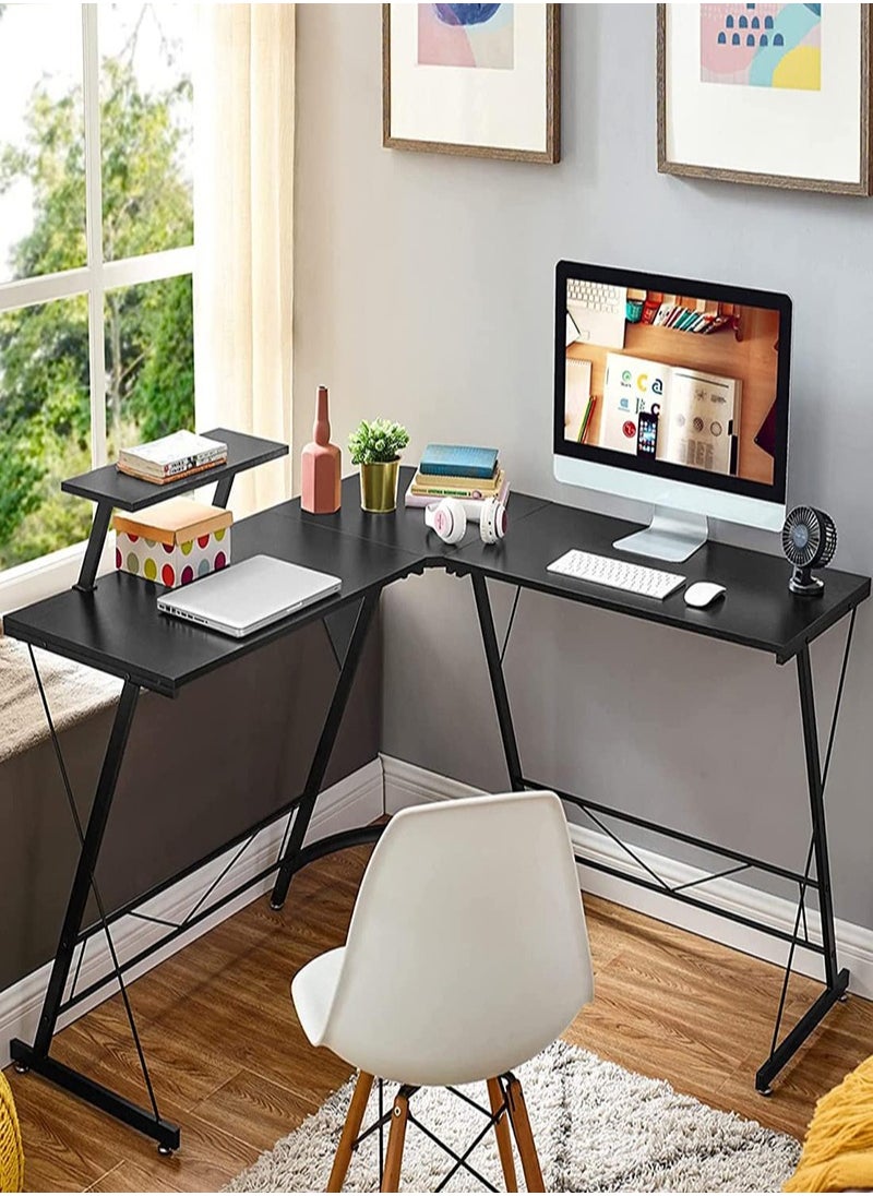 AGD - L Shaped Office Desk Corner Computer Table Home Gaming Desk Office Writing Workstation Space-Saving Easy to Assemble Black - Image 1