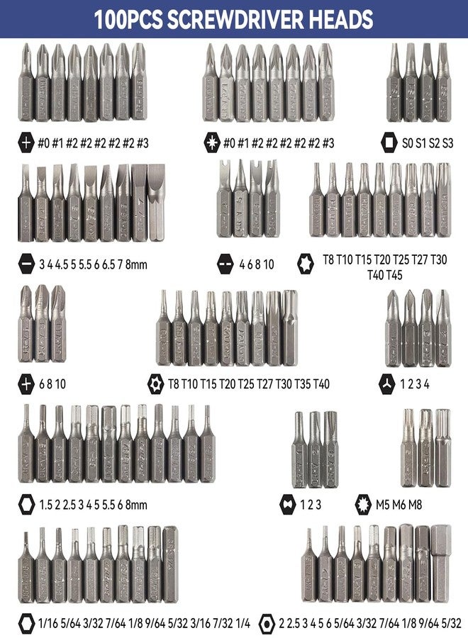 Serplex® 100Pcs Screwdriver Bit Kit Cr-V Steel 1/4-inch Adapters Phillips Slotted Hex Torx Star Tamperproof Pozi Square Spanner Torque Tri-Wing Clutch Spline Wing Nut, Security Torx Bit Set - Image 4