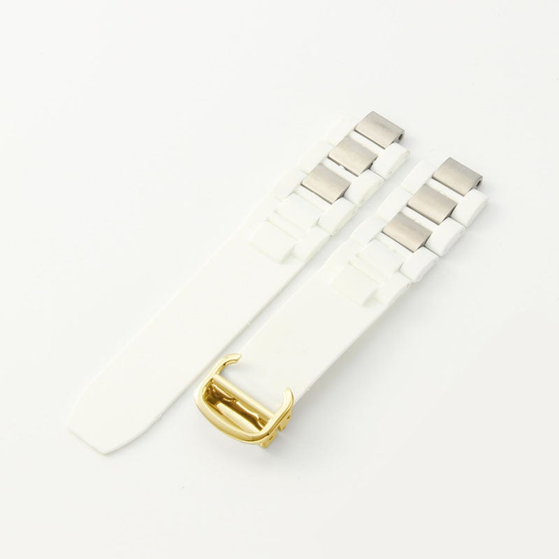 Generic Waterproof Rubber Strap 20*10mm Convex Black White White-gold buckle-Z4 