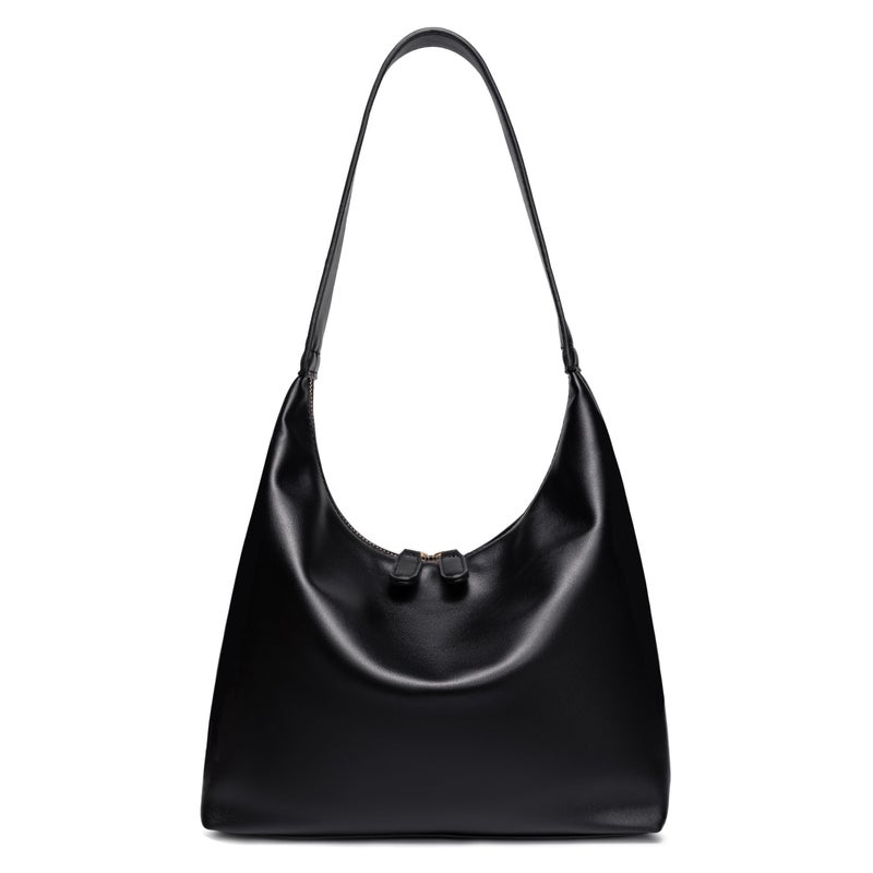 JYG Leather Hobo Bags for Women Small Soft Shoulder Purse Black Slouchy Tote Handbag with Double Zipper Design 2025 - Image 1