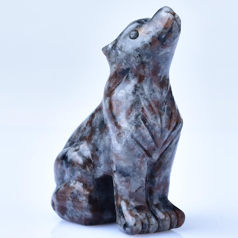 Ytbeoxk 2.1 Inch Flame Stone Wolf Crystal Statue Wolf Gifts Healing Crystal Decor Wolf Totem Figurines Stone Energy Gemstones  in Bedroom Office Christmas Meditation Gifts for Men Gril Women - Image 1