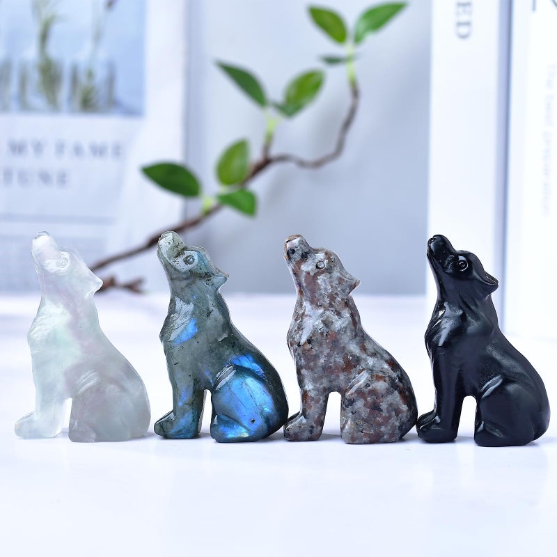 Ytbeoxk 2.1 Inch Flame Stone Wolf Crystal Statue Wolf Gifts Healing Crystal Decor Wolf Totem Figurines Stone Energy Gemstones  in Bedroom Office Christmas Meditation Gifts for Men Gril Women - Image 5