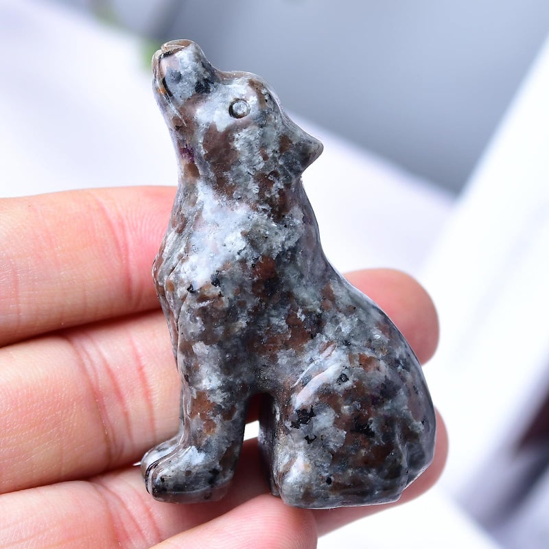 Ytbeoxk 2.1 Inch Flame Stone Wolf Crystal Statue Wolf Gifts Healing Crystal Decor Wolf Totem Figurines Stone Energy Gemstones  in Bedroom Office Christmas Meditation Gifts for Men Gril Women - Image 3