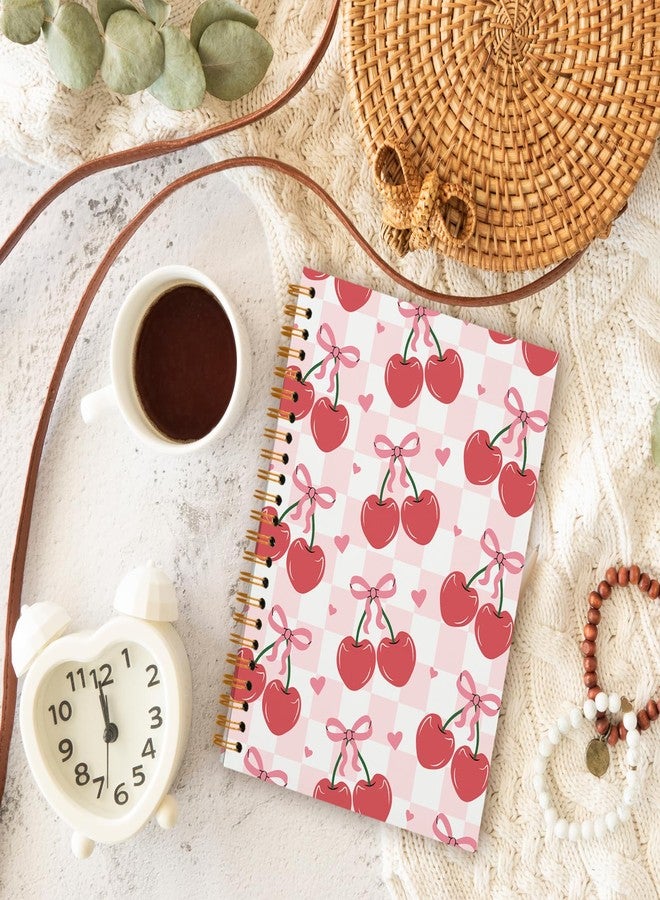 OXW Coquette Pink Bow Notebook Journal, Pink Planner Cute Cherry Notebook Journal for Women Girls, Coquette School Supplies, Coquette Stuff Planner, College Ruled Spiral Notebook 5.5 x 8.3 - Image 3