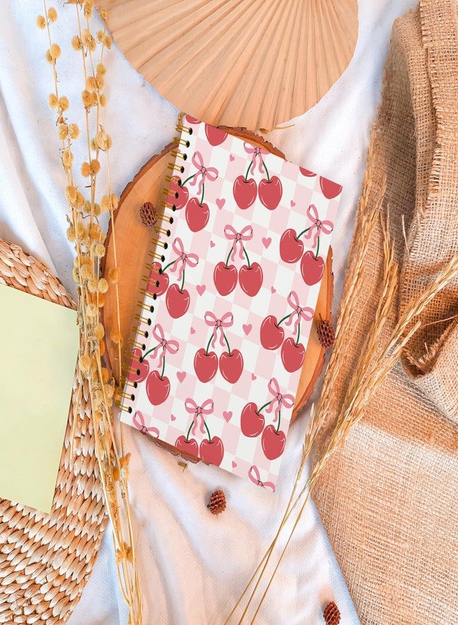OXW Coquette Pink Bow Notebook Journal, Pink Planner Cute Cherry Notebook Journal for Women Girls, Coquette School Supplies, Coquette Stuff Planner, College Ruled Spiral Notebook 5.5 x 8.3 - Image 2