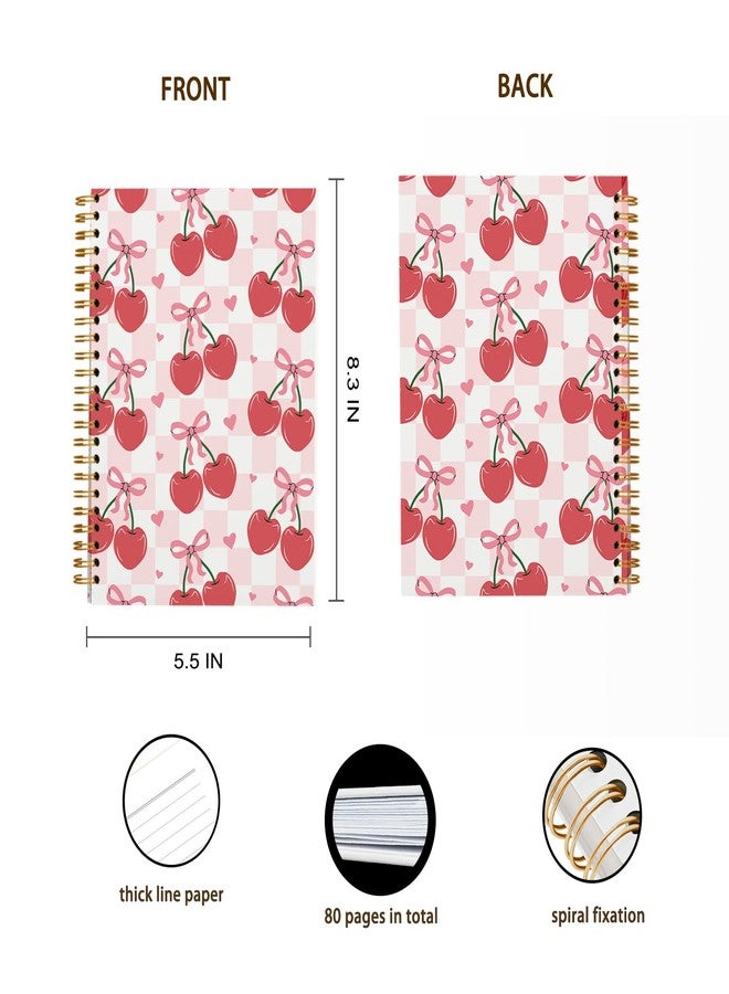 OXW Coquette Pink Bow Notebook Journal, Pink Planner Cute Cherry Notebook Journal for Women Girls, Coquette School Supplies, Coquette Stuff Planner, College Ruled Spiral Notebook 5.5 x 8.3 - Image 5