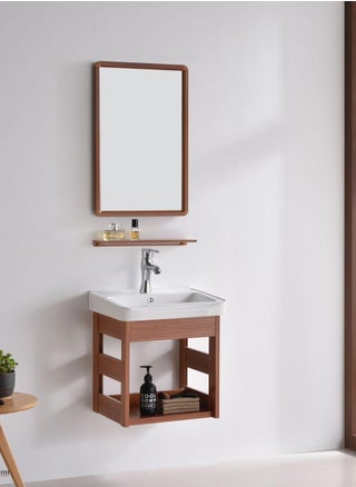 Carbo fiber decorative washbasin, wooden color, with mirror and shelf, width 43 cm - pzsku/Z811C08A318036F398203Z/45/_/1721626196/1728a7e1-70e3-45bf-8c03-35f8b356f59a