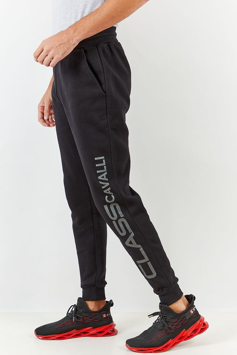 Cavalli Class Men Regular Fit Drawstring Brand Logo Pants, Black - Image 2