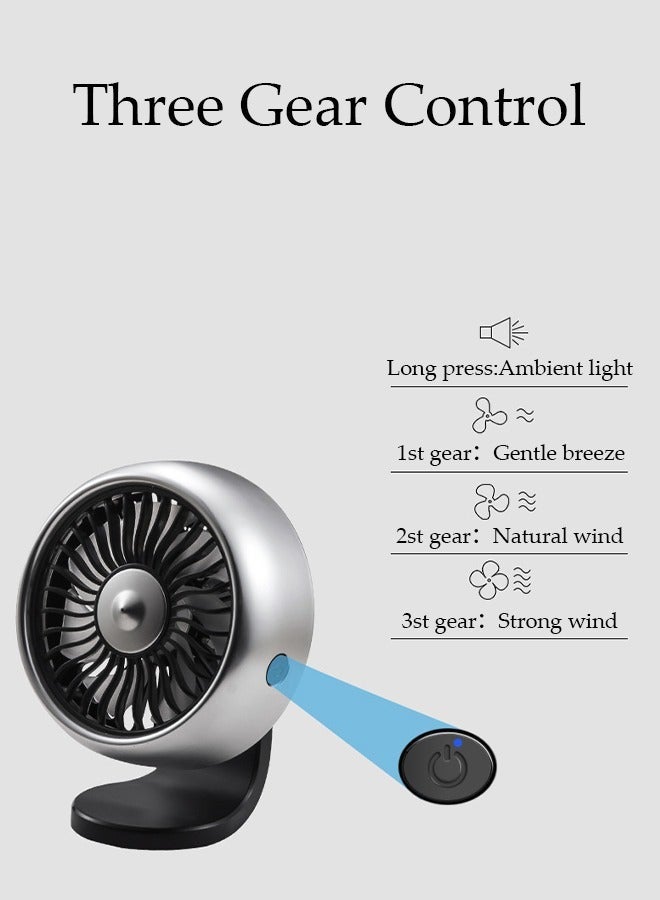 DUNISO 2 in 1 Car Fan, Mini USB Cooling Fan with Adjustable 3 Gear Wind RGB Light for Car Dashboard and Air Vent, Quiet Personal Small Fan for Home Office Car Indoor Outdoor - Image 3