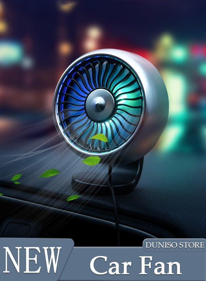 DUNISO 2 in 1 Car Fan, Mini USB Cooling Fan with Adjustable 3 Gear Wind RGB Light for Car Dashboard and Air Vent, Quiet Personal Small Fan for Home Office Car Indoor Outdoor - Image 1