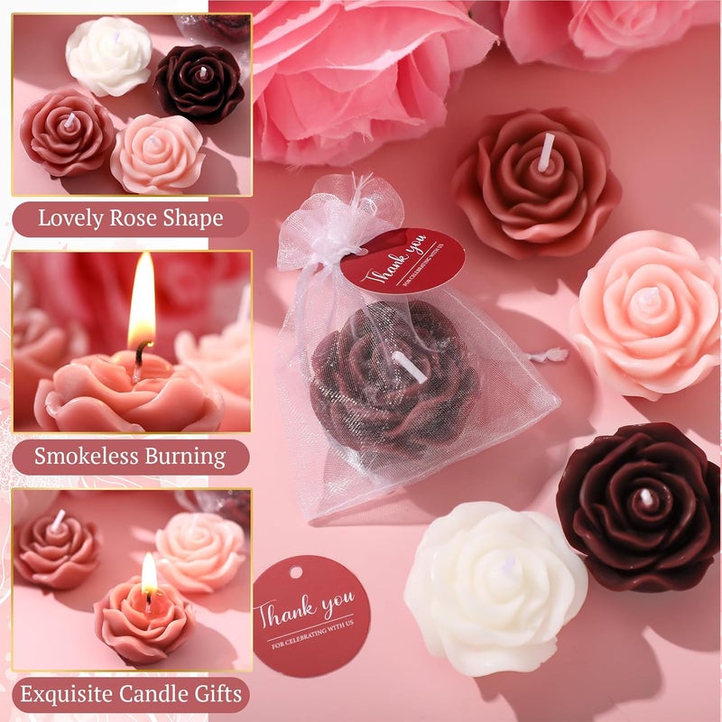 Treela 50 Set Flower Candles Wedding Favor for Guests Mini Burgundy Rose Shaped Tealight Candles for Return Gift Wedding Birthday Bridal Shower Housewarming Party - Image 5