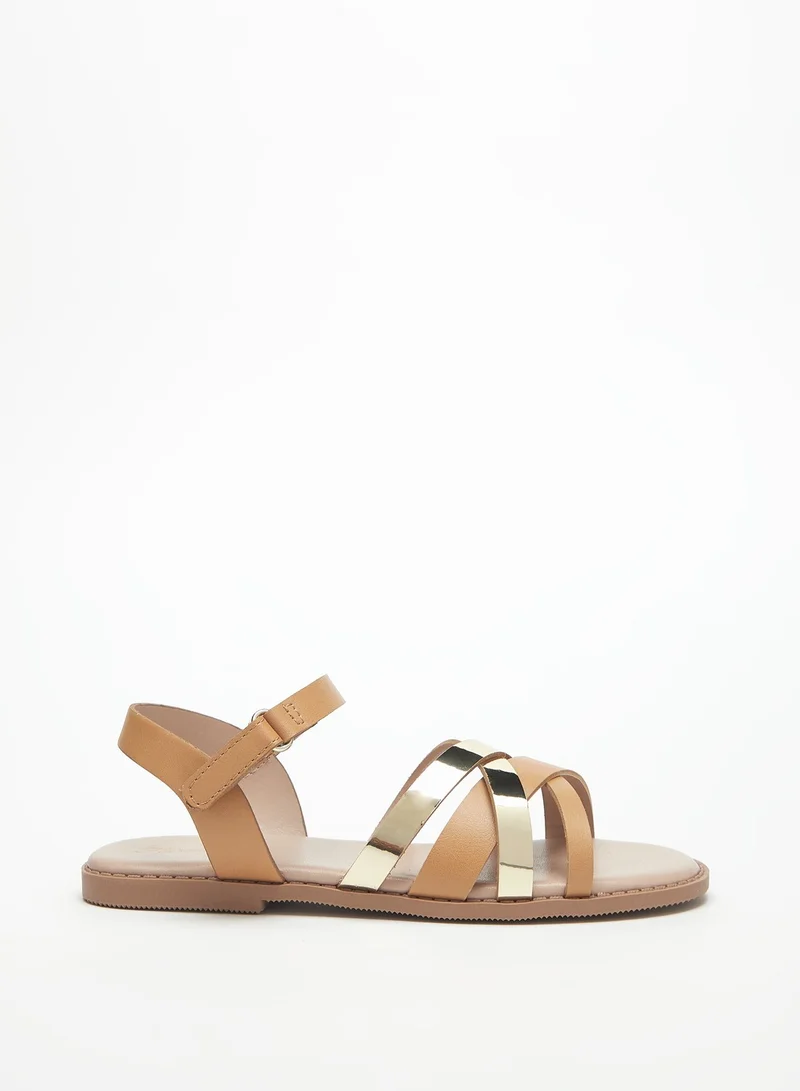 Flora Bella By Shoexpress Girls Textured Cross Strap Slip On Sandals with Hook and Loop Closure