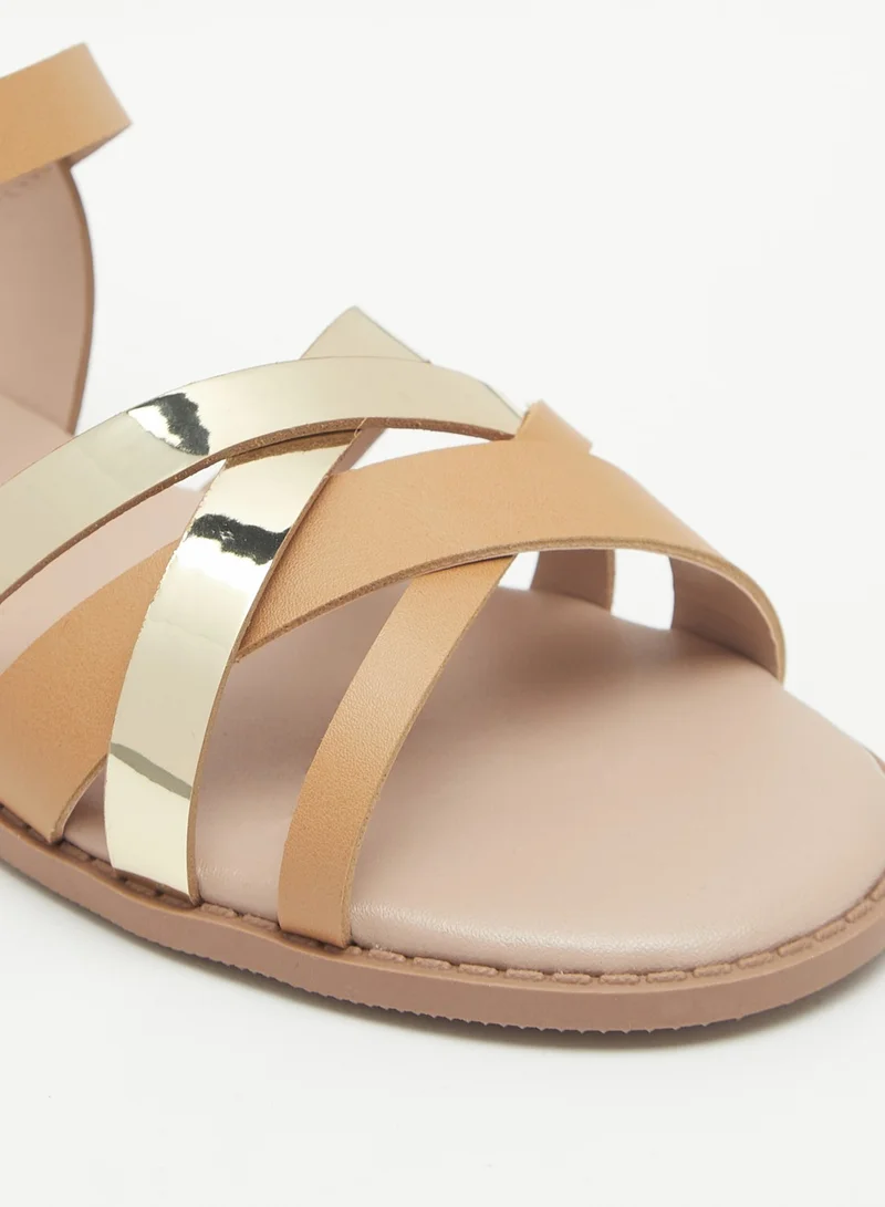Flora Bella By Shoexpress Girls Textured Cross Strap Slip On Sandals with Hook and Loop Closure