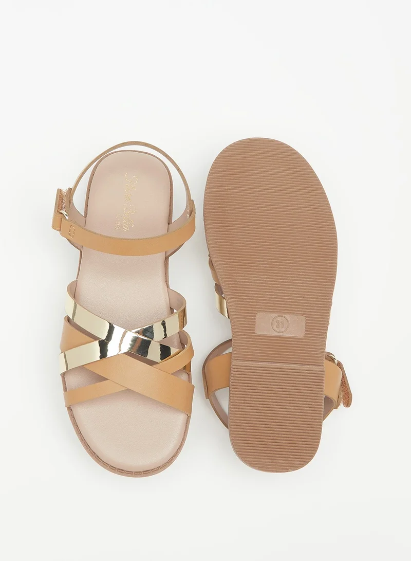 Flora Bella By Shoexpress Girls Textured Cross Strap Slip On Sandals with Hook and Loop Closure