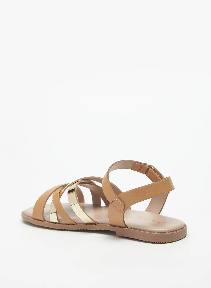Flora Bella By Shoexpress Girls Textured Cross Strap Slip On Sandals with Hook and Loop Closure