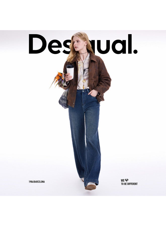 DESIGUAL 25 Fall/Winter New Collection Loose Washed Blue Twill Fleece Women'S Casual Pants - Image 4